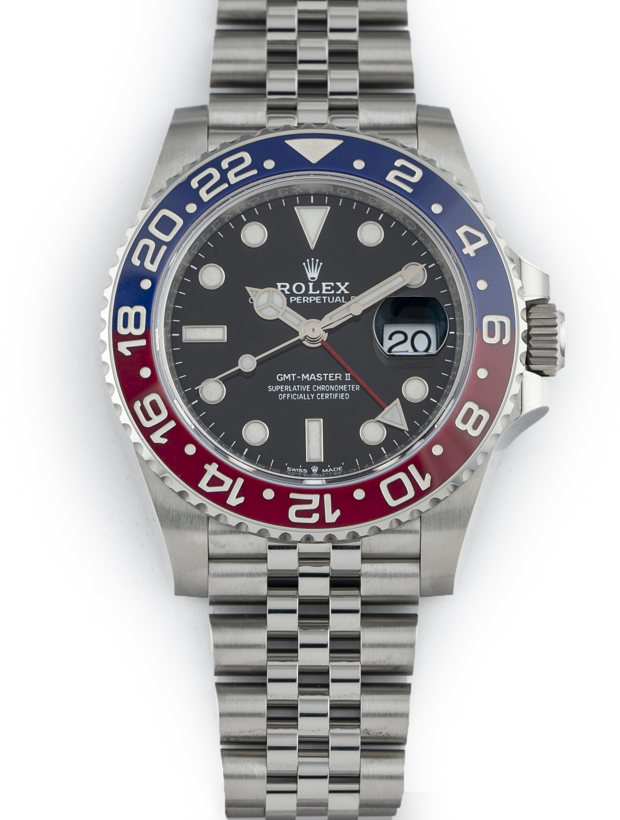 Rolex GMT-Master II Pepsi Stainless Jubilee Bracelet Red N Blue Ceramic Bezel 126710BLRO