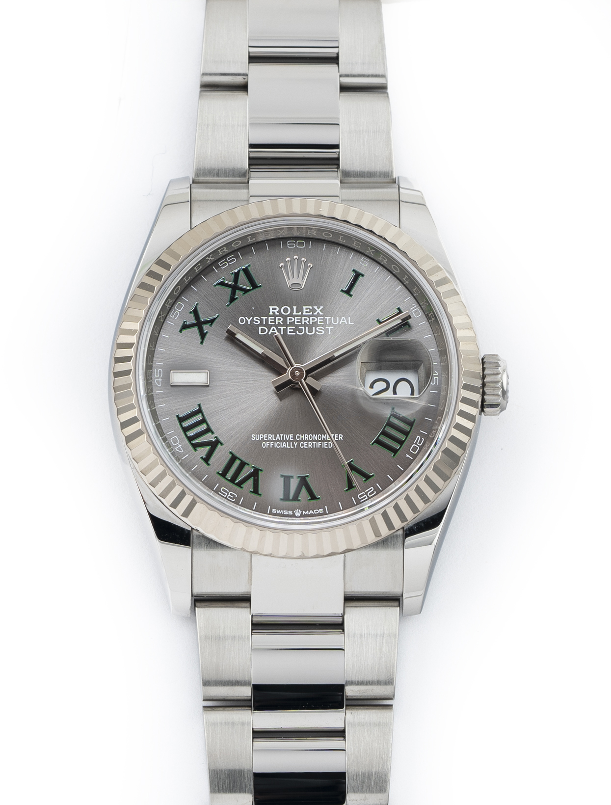 Rolex Datejust 36mm Stainless Steel with Fluted 18k White Gold bezel Wimbledon 126234