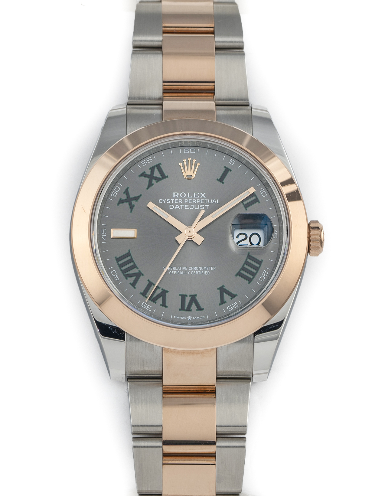 Rolex Datejust 41mm Stainless Steel 18k Rose Gold Wimbledon Roman Dial