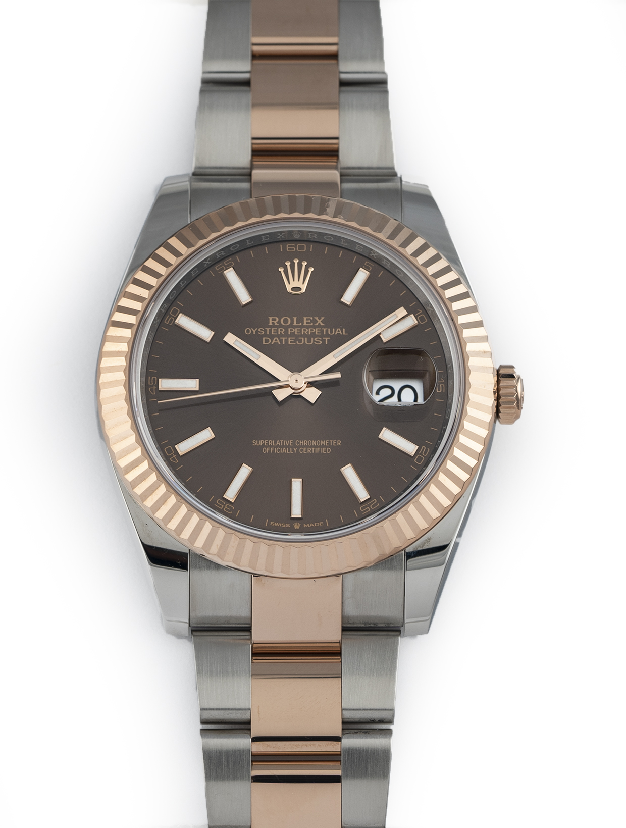 Rolex Datejust 41mm Stainless Steel 18k Rose Gold Chocolate Dial Fluted Bezel 126331