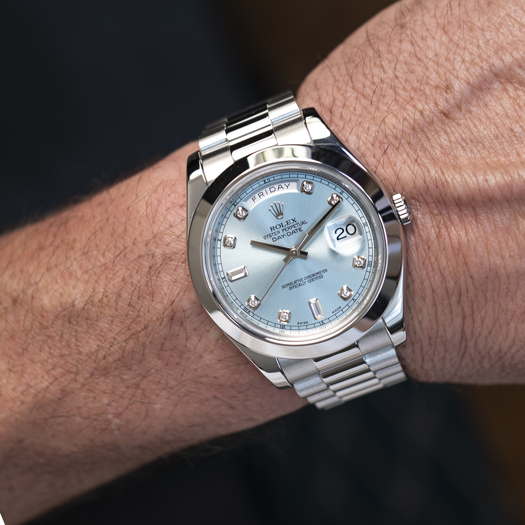 Rolex Day-Date II President 41mm Platinum Factory Ice Blue Diamond Dial 218206